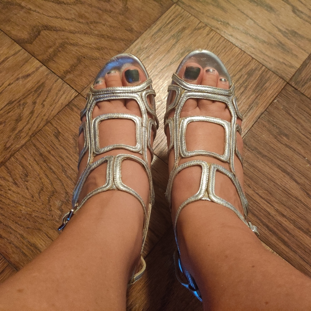 Diane von Furstenberg Silver Strappy Heels- Size 8.5